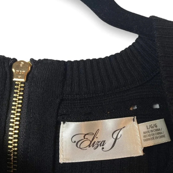 Eliza J Black Ribbed  & Perforated Long Sleeve Knit Dress - Picture 10 of 12